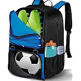 LOINTET Youth Soccer Bag, Soccer Backpack with Ball Compartment, Sports Equipment Training Bags Fits Basketball Football Volleyball and Accessories, Black