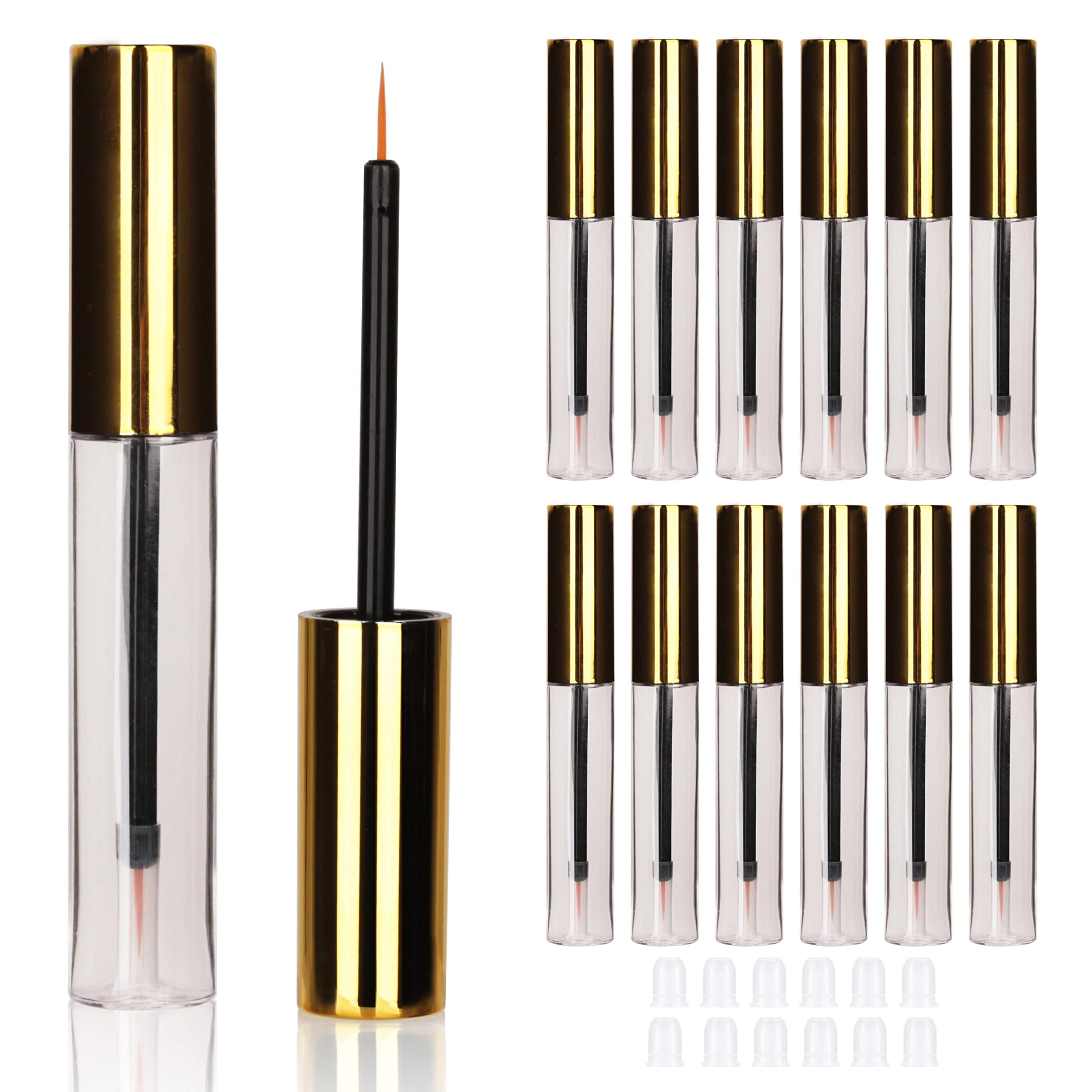 COSIDEA 12PCS Empty plastic golden 10ml Eyeliner tubes packing Vials Bottle Container Eyeliner Brush Applicator for DIY Eyelash Growth Oil