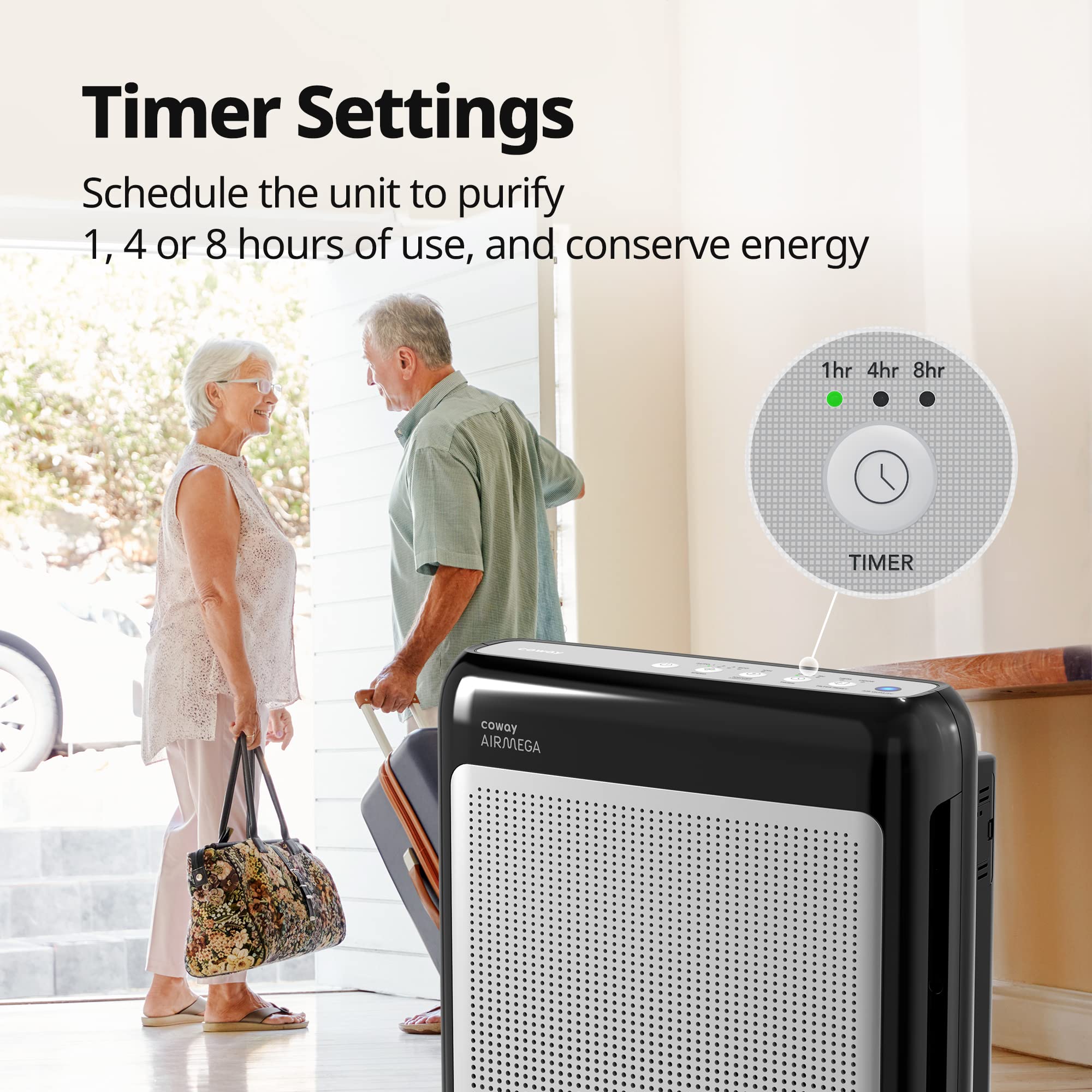 COWAY Air Purifiers for Home Up to 1,748ft², True HEPA Filter for Smoke, Allergies, Pet Dander, Odor, Air Quality Monitor, Auto&Eco Mode, Timer, Filter Indicator, 3yr Warranty, 200M, Black
