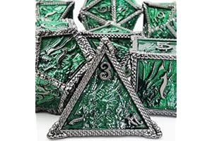 HAOMEJA Metal Dice DND Dragon Dice Set 7 Role Playing Dice D&D Solid Dice Dungeons and Dragons (Black Nickel Green)