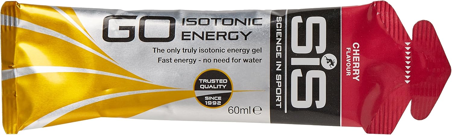 Science In Sport GO Isotonic Energy Gels, Running Gels with 22g Carbohydrates, Low Sugar, Cherry Flavour, 60ml Per Serving (30 Pack)