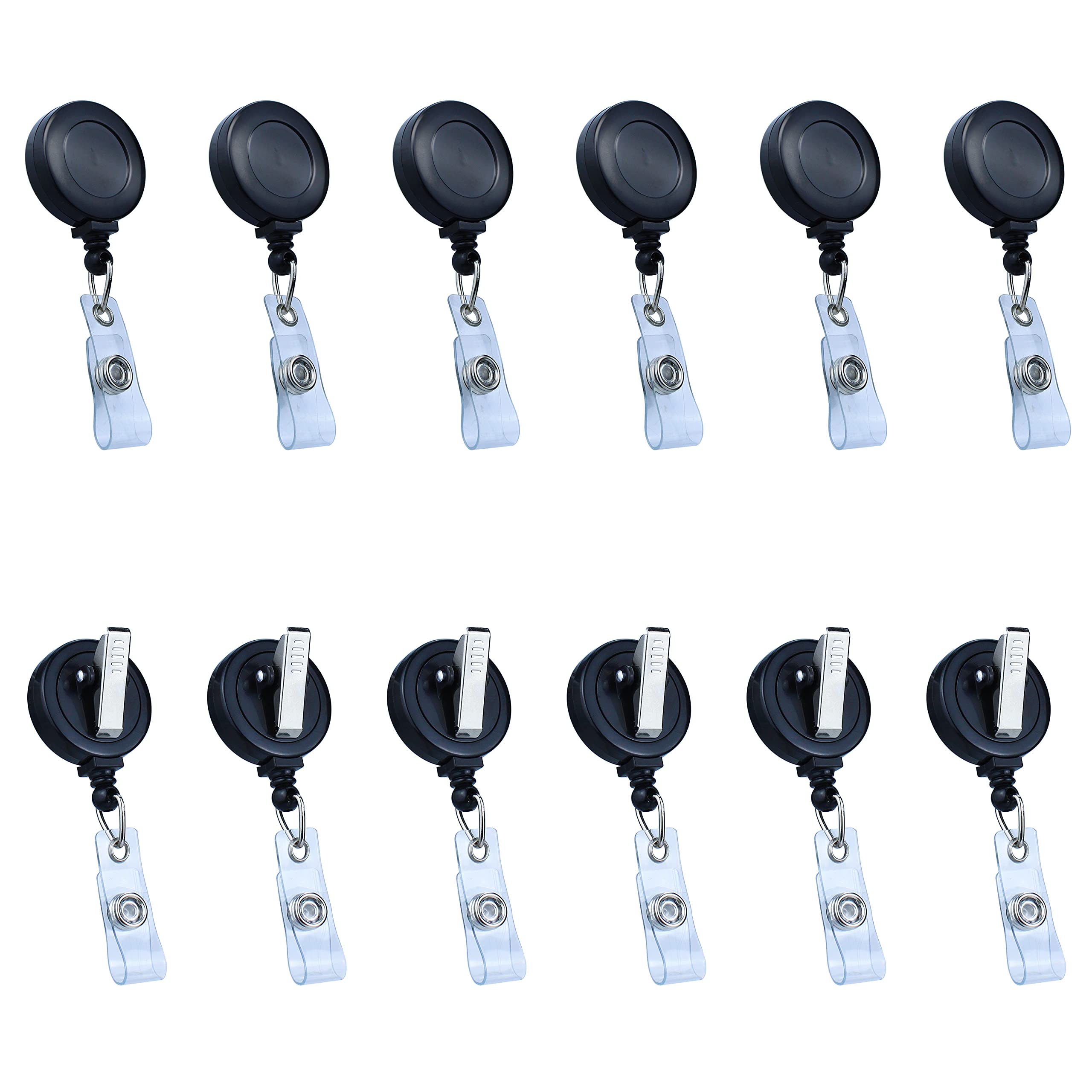 Bestom 12 Pack Bulk Premium Black Retractable ID Badge Card Reel with Clear Vinyl Strap & Alligator Swivel Clip No-Twist Dispenser ID Badge Card Holder for Nurse (Black, 12 Pack)