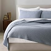 EverGrace Cotton Ribbed Matelass&eacute; Coverlet Set, Queen Size, Blue Linen | Soft Lightweight Bedspread, 3 Pieces, Breathable Cozy Oversized Quilted Bedding Set for All Seasons, with 2 Pillow Shams