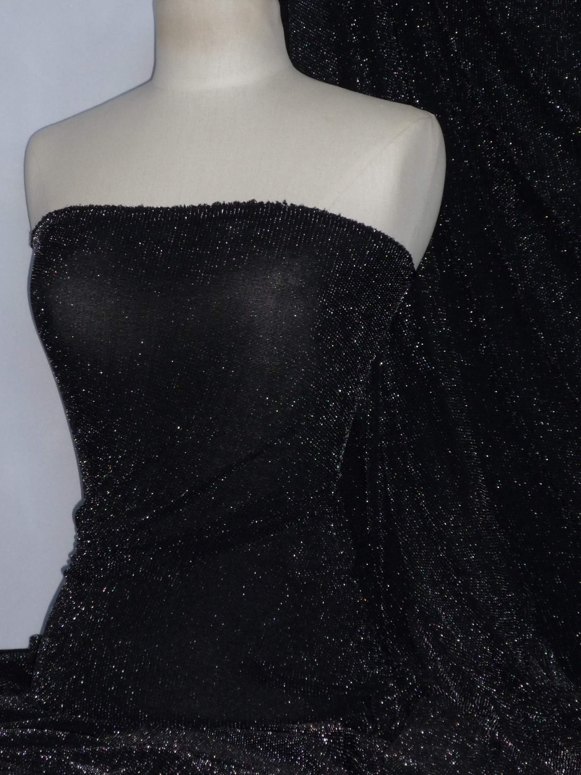 Shimmer Glitter Slinky Stretch Fabric | Stretchy Dressmaking/Dancewear Material | Sold by The Metre | by Tia Knight (Q1183) (Black/Silver, 1 Metre)