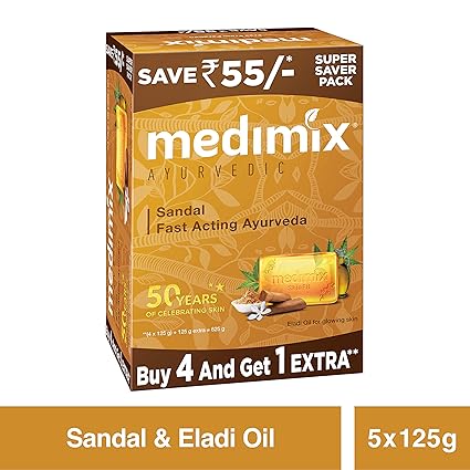 Medimix Ayurvedic Sandal Soap, 125g (4+1 Offer Pack)