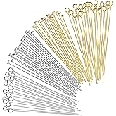 Ymapinc 400Pcs Head Pins for Jewelry Making 2 Inch, Flat Head & Eye Pins, Metal Flat Headpins & Eyepins for Jewelry Making DIY Craft Earring Bracelet Necklace Pendant Supplies, Gold & Silver