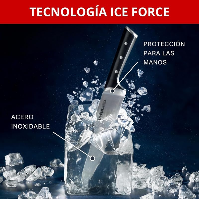 Tefal Ice Force – Faca Santoku 18 cm | Aço inoxidável alemão, tecnologia de força de gelo -120°C, corte preciso, cabo rebitado, resistente à corrosão e à máquina de lavar louça