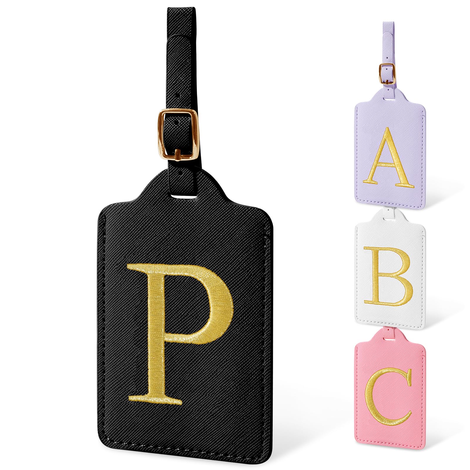 Photo 1 of Initial Letter Luggage Tags for Suitcases, Personalized Embroidered Letter Luggage Bag Suitcase Identifier Name Tag, Cute PU Leather Travel Luggage Tags, Bag Tags for Luggage Handbags(Black P)