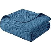 Yoofoss Muslin Blanket 100% Organic Cotton Large Twin Size 60" x 80" for Bed Couch Summer Gauze Blanket for Adults Lightweight and Breathable Dark Blue