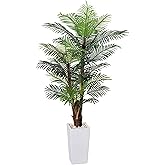 HAIHONG Artificial Palm Tree 7FT, Fake Tree with Realistic Fiber Trunks and White Tall Planter, Faux Tropical Areca Floor Plant in Pot, Artificial Silk Plant for Home Decor Office Decor Indoor