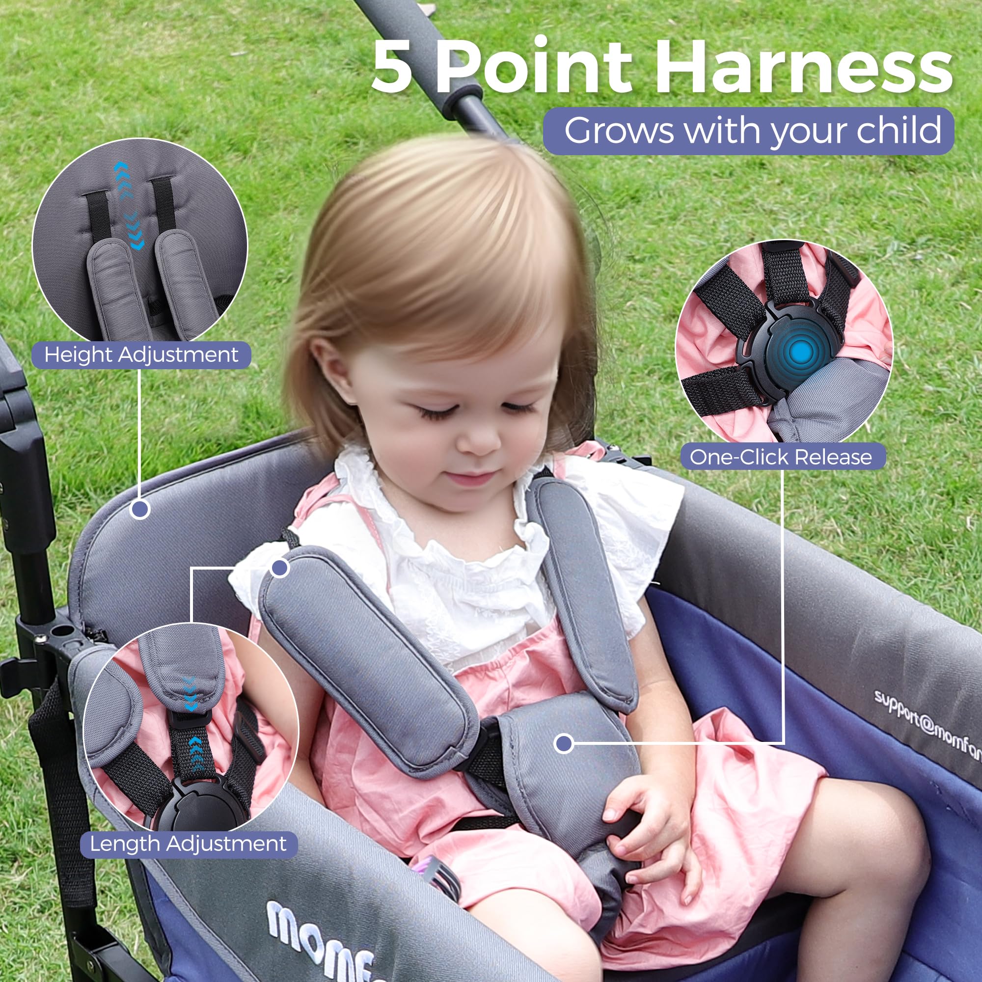 MOMFANN Stroller Wagon for 2 Kids,Foldable Wagon Stroller with Canopy, All-Terrain Parent Organizer, Adjustable Handle & Pull Bar Baby Wagon for Infants and Toddlers, Lavender Blue