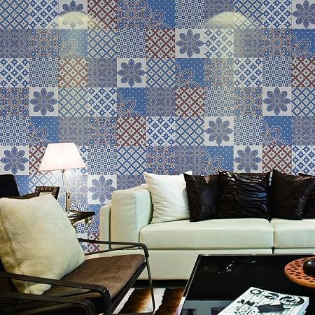 Amazon.com : JYKFJ Bathroom Tile Blue Mosaic Transfer Wall ...