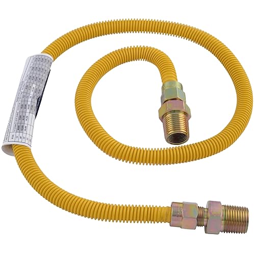 Eastman 36 Inch x 3/8 Inch OD Flexible Gas Line Connector with (2) 1/2 Inch MIP Fitting Ends for Natural Gas and Liquid Propane, Stainless Steel, Yellow, 10YE505036B