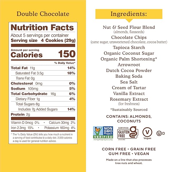 SIMPLE MILLS ALMOND FLOUR DOUBLE CHOCOLATE CHIP COOKIES, GLUTEN FREE AND DELICIOUS CRUNCHY COOKIES, ORGANIC COCONUT OIL, GOOD FOR SNACKS (PACKAGING MAY VARY)
