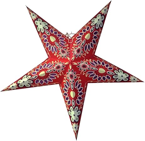 Stella Di Natale Disegno.Lampada A Forma Di Stella Di Natale Fatta A Mano Con Un Design Colorato E Festoso Rosso Con Disegni Gialli Viola E Bianchi Amazon It Casa E Cucina