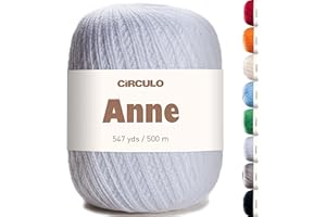 Circulo Anne Yarn, 100% Mercerized Brazilian Virgin Cotton - Cotton Yarn for Crocheting and Knitting - Soft Yarn, Yarn Art - Fingering Weight Yarn, 547 yds, 5.19 oz - Color 8001 - White