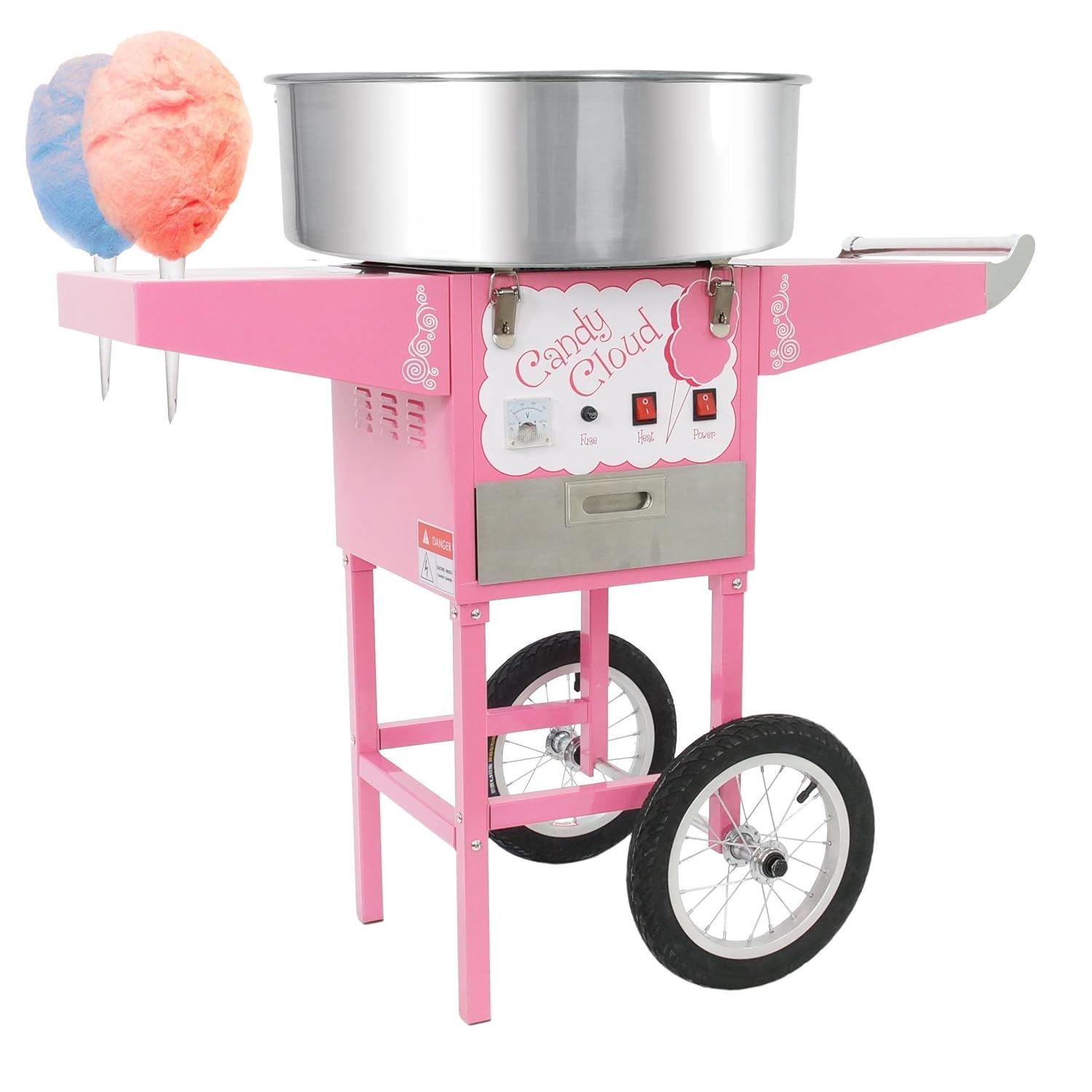 Funtime FT1000CCP Candy Cloud Cotton Candy Machine with Mobile Wheeled Cart, Pink