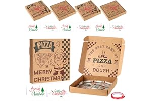 FEIFEIYA Christmas Pizza Money Box for Cash Gift 10 x 10 Inch Santa Money Pizza Box Holder Fun Gift for Surprise Funny Classic Christmas Party Celebrations (Cash Not Include) (Brown)