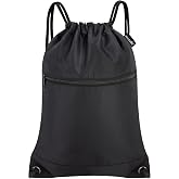HOLYLUCK Drawstring Bags Backpack Sackpack Cinch Bags for Sports, Gym, Travel, Beach (Black)