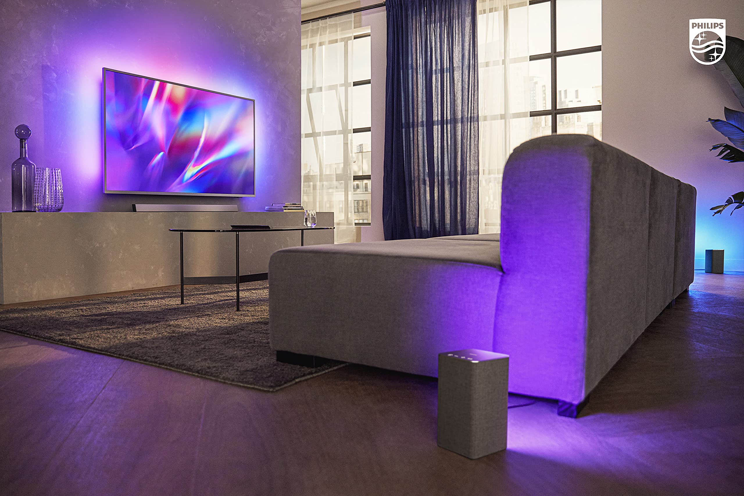 Philips W6205 Wireless Home Speaker, Bluetooth + DTS Play-Fi Compatible for Surround Sound/Stereo Pairing. Connects to Spotify, AirPlay2, Chromecast, and Echo Speakers. LED Mood Lighting, TAW6205
