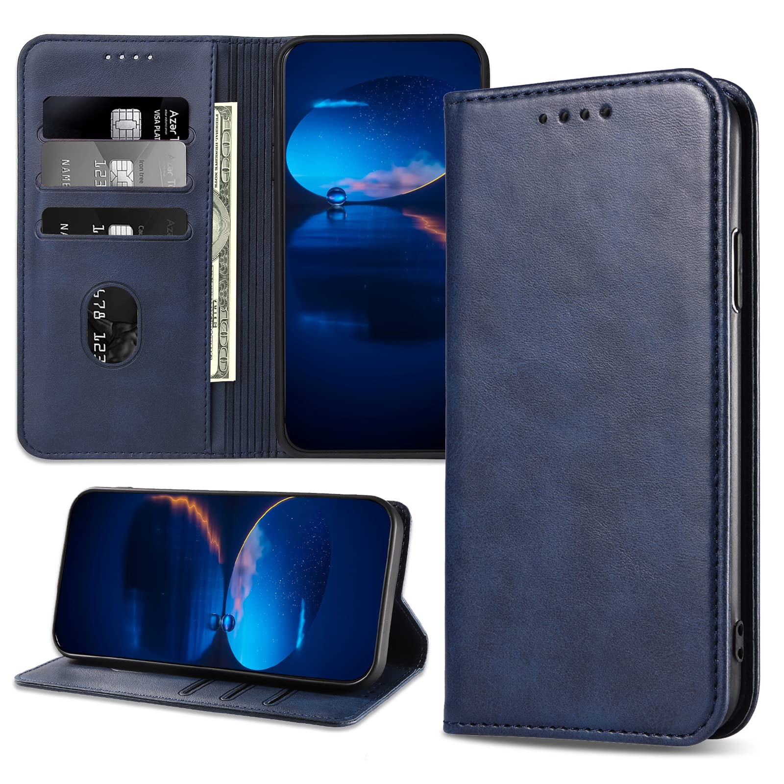 DENDICO Case for Xiaomi Redmi Note 12 Pro 5G, Classic PU Leather Magnetic Wallet Case, Flip Folio Protective Phone Cover Compatible with Xiaomi Redmi Note 12 Pro 5G, Blue