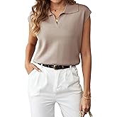 Libsorge Women's Casual V Neck Polo Collar Cap Sleeve Sweater Vest Lightweight Ribbed Knit Solid Sweater Spring 2025