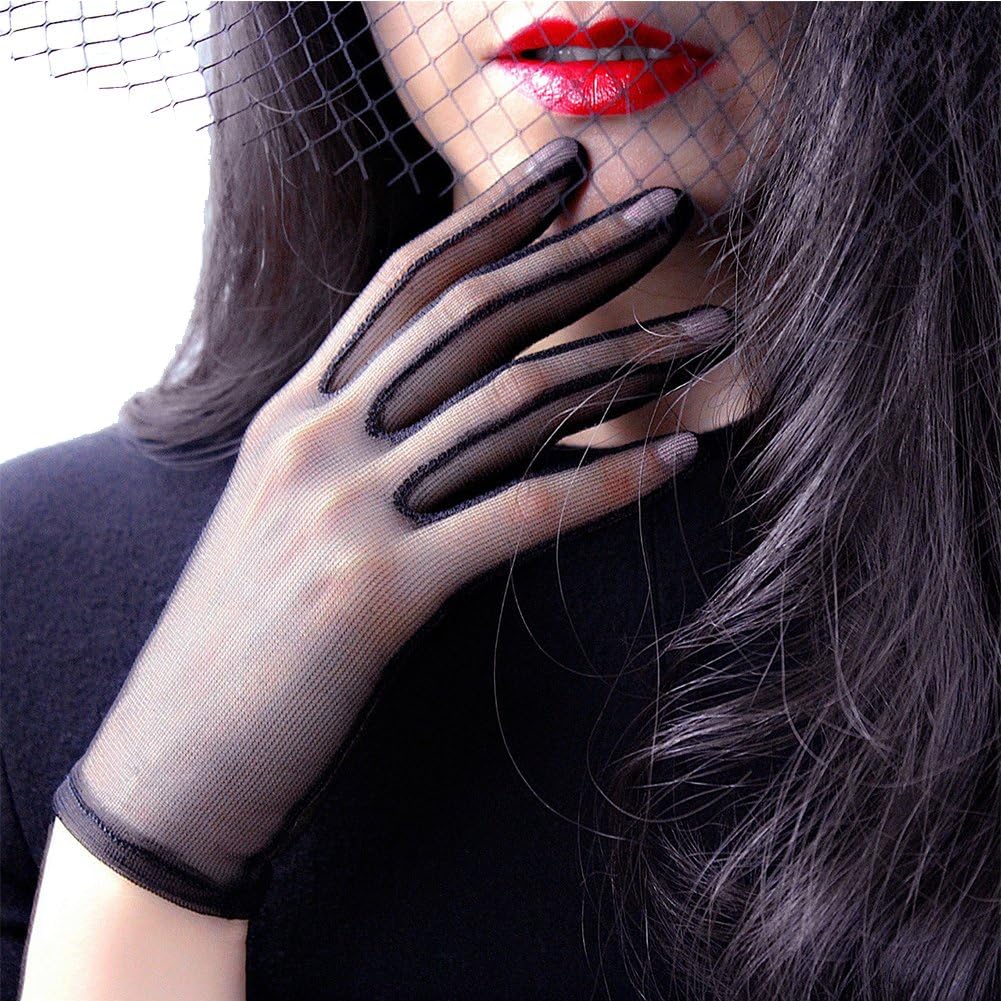 Tulle Gloves Lace Semi Sheer Nylon Black Ivory Short TECH Touchscreen Sensitive