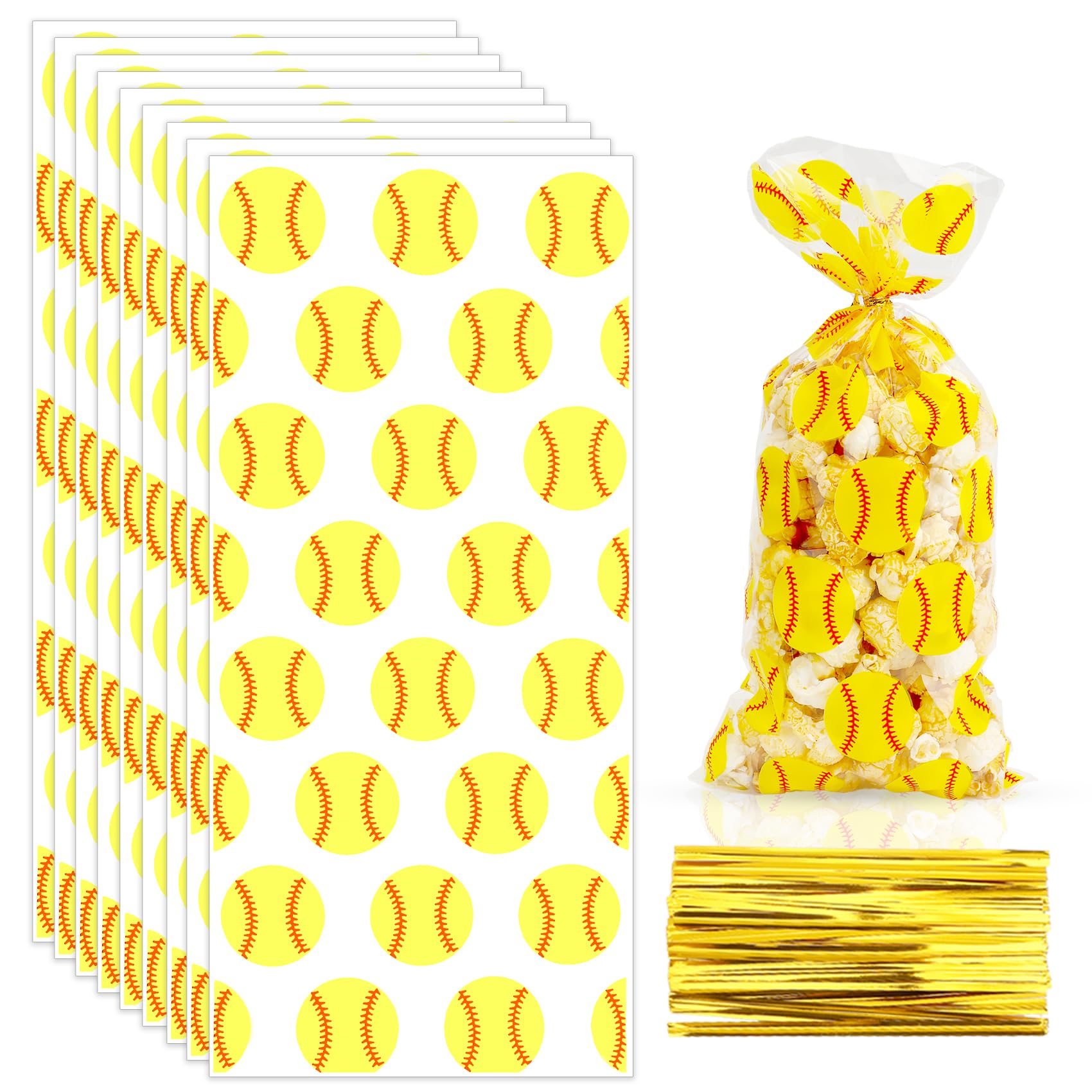 Photo 1 of Baseball Goodie Bags, 100 PCS Softball Goodie Bags, Plastic Softball Gift Bag Baseball Treat Goodie Candy Cookie Gift Bag with Twist Ties for Baseball Softball Themed Sports Party Favor Supplies