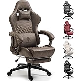 Dowinx Big &amp; Tall Vintage Gaming Chair for Adults, 400 lb Capacity Heavy Duty Ergonomic Computer Chair with Massage Lumbar, Footrest &amp; Easy Side Recline, Brown