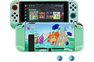 HYPERCASE PC Dockable Protective Case for Nintendo Switch, with Green Anti-Scratch Switch Cover Skin of Pikmin, 2 Switch Hard Shell Case for Joycon Grip, 2 Cute Thump Caps- for Girly or Boy