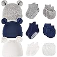 Pimoys 3 Sets Newborn Hat, Cotton Baby Hat Boys Baby Beanie Bear Ear Infant Hat New Years Gift for 0-6 Months Baby Boys (Hat,