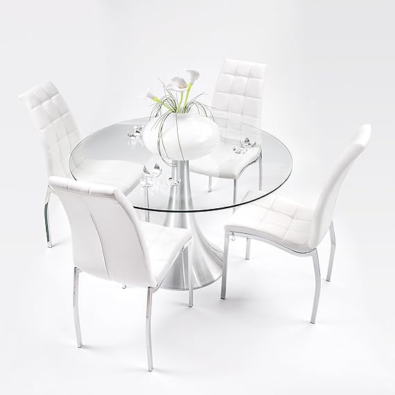 Ensemble de salle à manger Basic avec table ronde et chaises en cuir