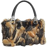 Fosrion Women's Large Genuine Fox Fur Handbag – Spacious, Luxurious Design with Nylon Lining