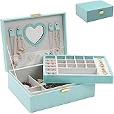 Dajasan Jewelry Boxes for Women Girls, Jewelry Organizer Box, 2-Layer Large Velvet Jewelry Box for Rings Necklaces Bracelets Watch Earring (Green)