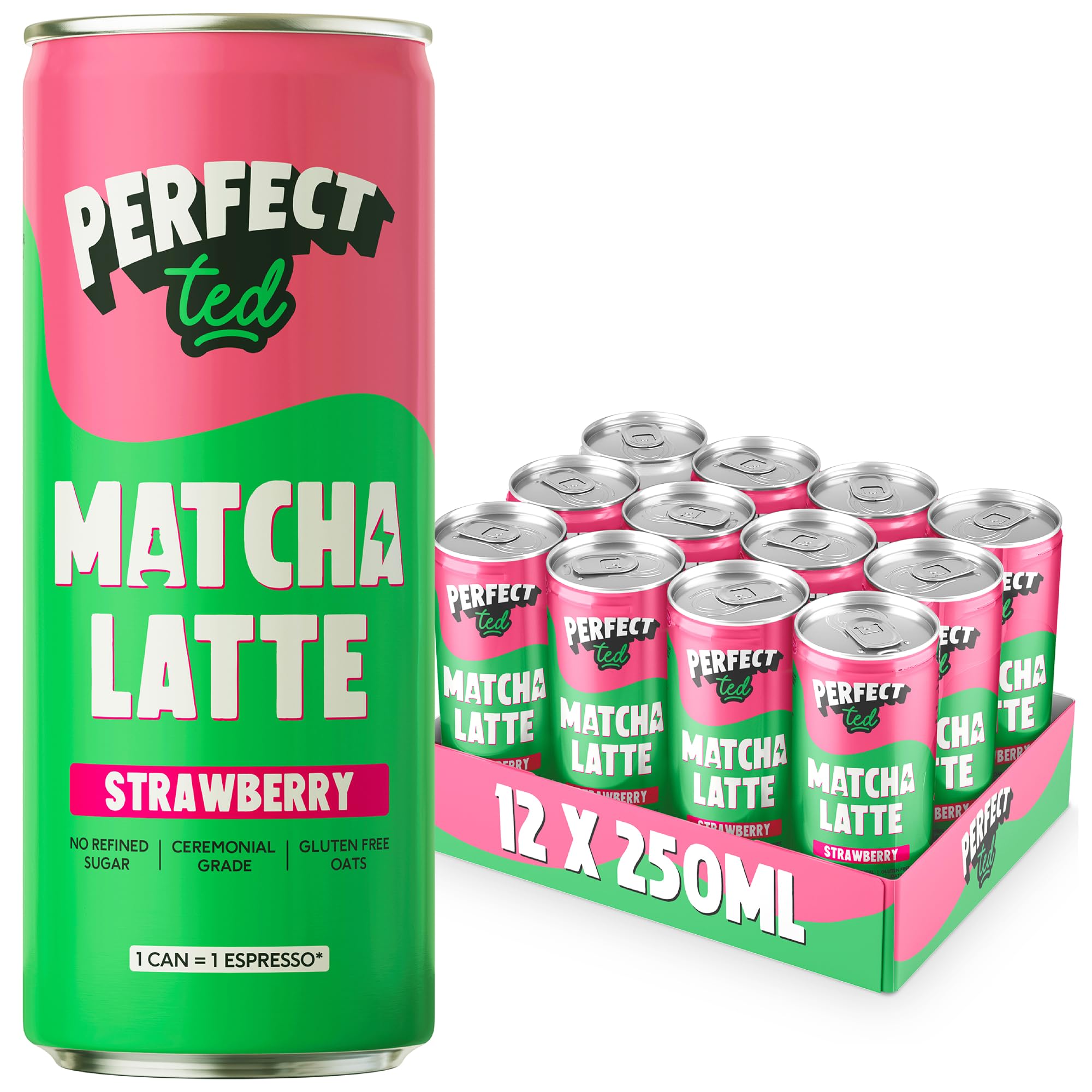 Perfectted Range PerfectTed Strawberry Matcha Latte RTD, Ceremonial Grade, 12 x 250ml ...