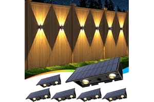 UGDLUCK Solar Fence Lights,6Pack Solar Lights Outdoor Warm White + RGB Up & Down Waterproof 100 Lumens Dusk to Dawn Large Solar Wall Lights for Backyard/Pool/Railing/Patio/Porch/Step/Wall