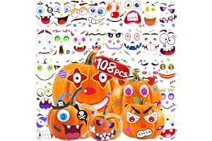 Natonhi 108 Pack Pumpkin Decorating Kit Halloween Pumpkin Face Stickers, Halloween Crafts Pumpkins Expressions Decorations, Creative Games Gifts Party Supplies for Kids