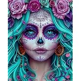 Blue Haired Woman Painting Paint by Numbers Kits 16x20 inch Canvas Colorful Floral Woman DIY Oil Painting for Adult, Adults Beginners with Brushes Acrylic Pigment Drawings Gift (Without Frame)
