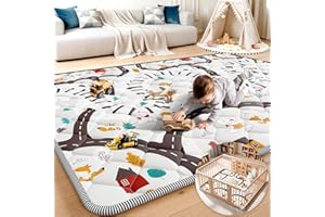 Palopalo 71x59 Foam Baby Floor Play Mat with Train Track Design - 0.8in Thick Cushioning Playmat for Safety, Non-Slip Playpen