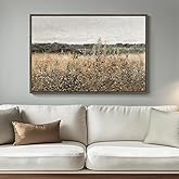 Framed Vintage Landscape Canvas Wall Art for Living Room Bedroom - Large Rustic Modern Farmhouse Meadow with Flowers Picture, Cottagecore Nature Art Decor for Dining Hallway Office, 24x36 Inch