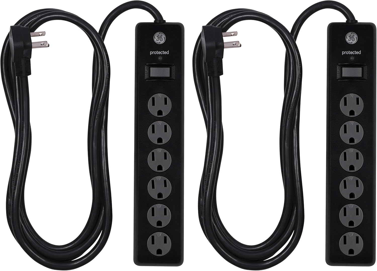 GE 6 Outlet Surge Protector, 10 Ft Extension Cord, Power Strip, 800 Joules, Flat Plug, Twist-to-Close Safety Covers, White, 14092: Home Audio & Theater