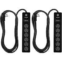 GE 6-Outlet Surge Protector, 2 Pack, 10 Ft Extension Cord, Power Strip, 600 Joules, Flat Plug, Twist-to-Close Safety…