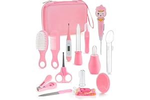Bokhot Baby Healthcare and Grooming Kit 15 in 1, Safe Baby Grooming Kit Newborn Girl Boy Essentials, Portable Baby Care Set Nursery Shower Gift for Infant Baby Registry Search (Pink)