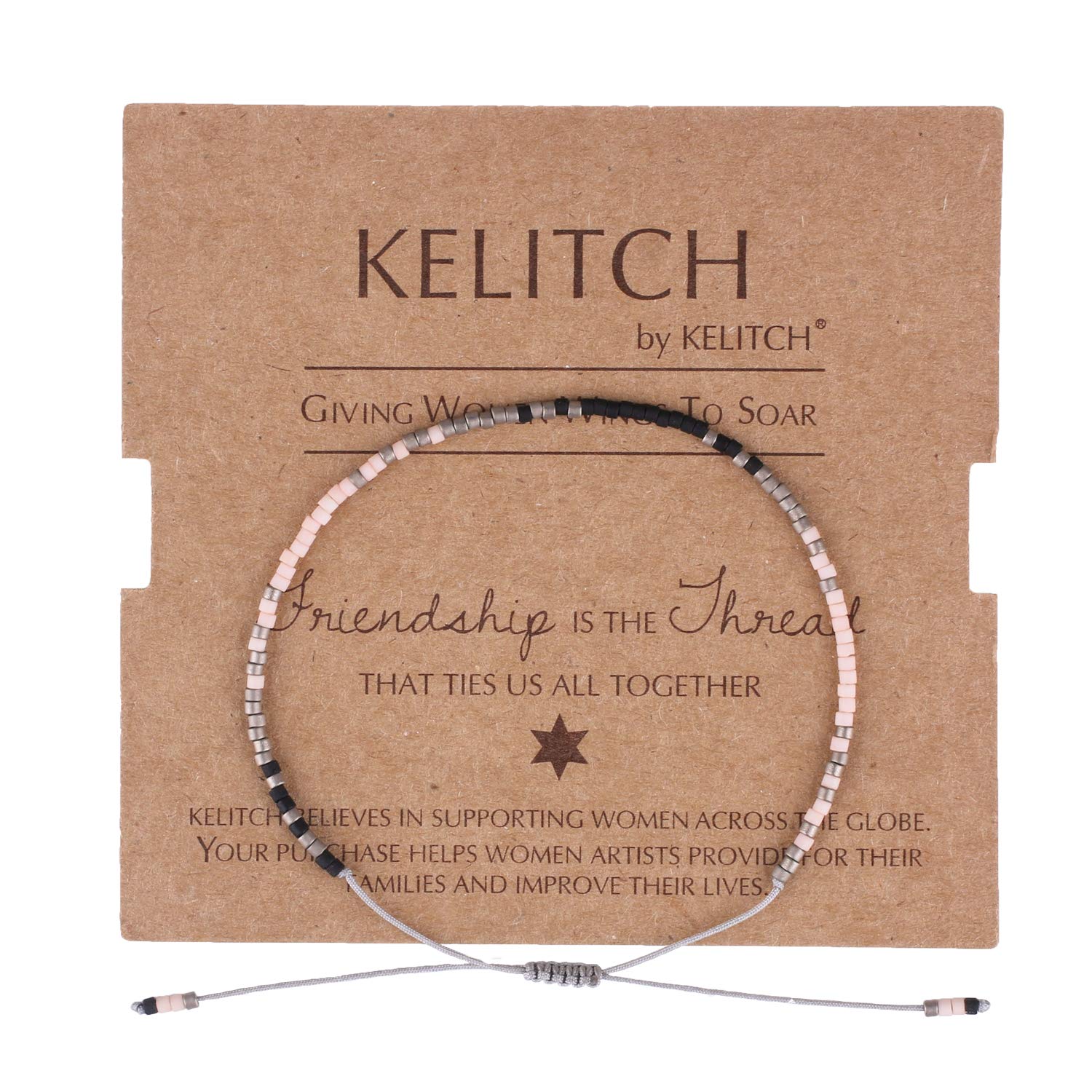 KELITCH Women Crystal Friendship Bracelets Handmade New Miyuki Beads Charm Bracelets Bangles (Pink L)