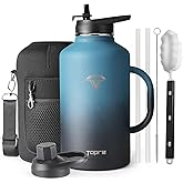 Topre 64oz Water Bottle Insulated with Handle,Double-Wall Vacuum Stainless Steel (Cold for 48 Hrs), Half Gallon Water Jugs,Reusable Metal Water Flask with Carry Pouch,Straw & Spout Lid,Indigo Black