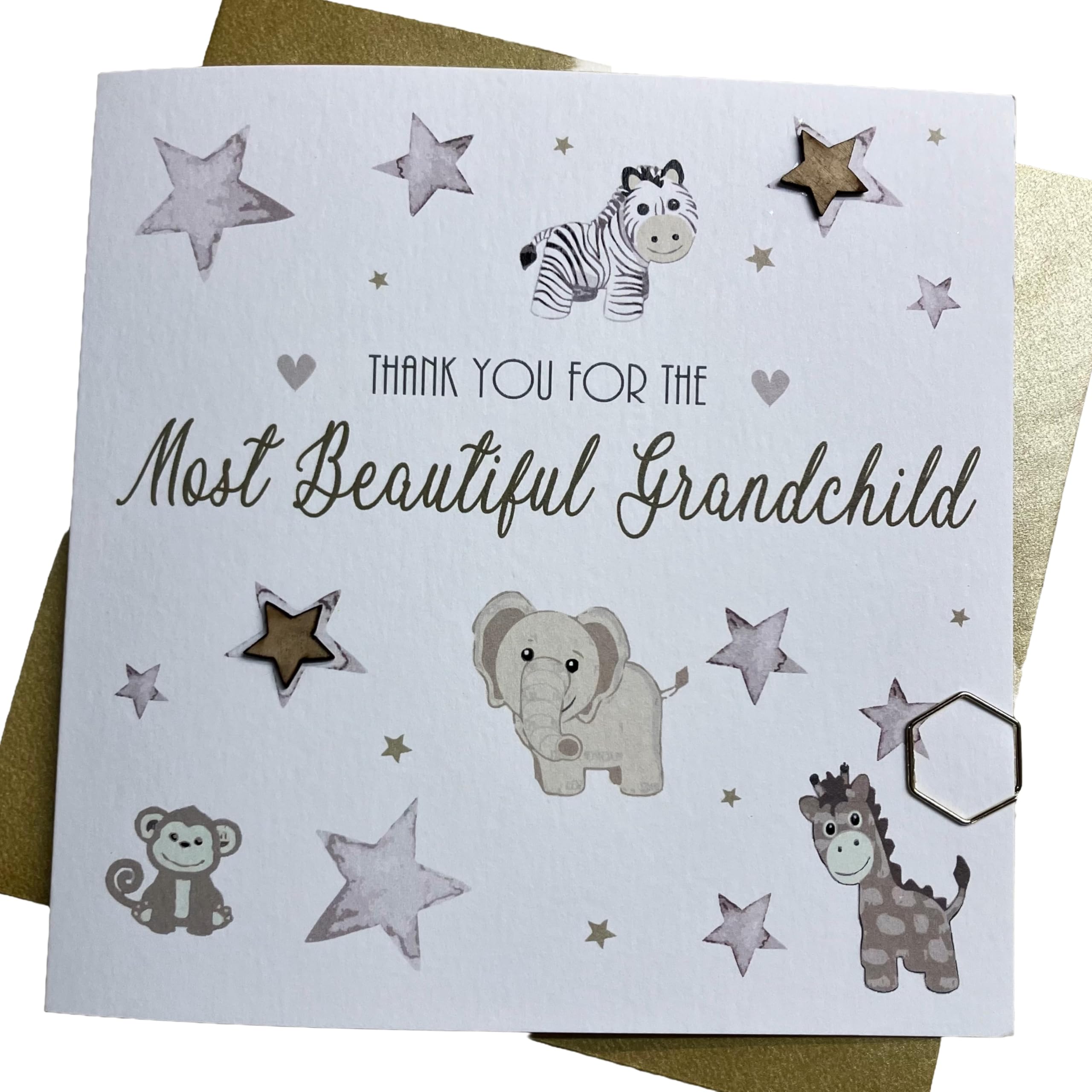 white cotton cards. Thank You for the Most Beautiful Grandchild. Toys & Stars Design New Baby Greeting Card (WB93)