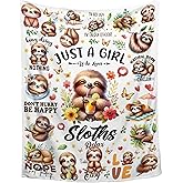Sloth Blanket Gifts for Girls Women Kids Just A Girl Who Loves Sloths Blankets Sloth Stuff for Girls Animal Soft Flannel Throws for Sofa Bed Camping Travel Home Decor,40"x50" for Kids
