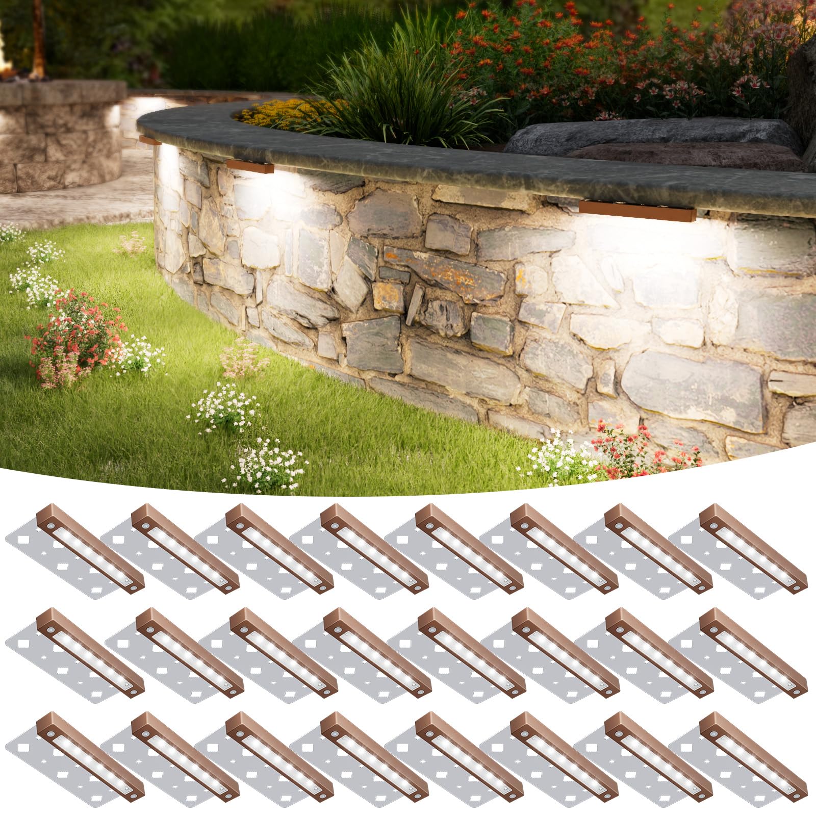 Photo 1 of VOLISUN 24 Pack 7 Inch Retaining Wall Lights, Waterproof LED Hardscape Lighting, Cuttable Low Voltage Landscape Lighting, 12V Paver Lights, 3W Outdoor Step Lights, 5000K Daylight, ETL