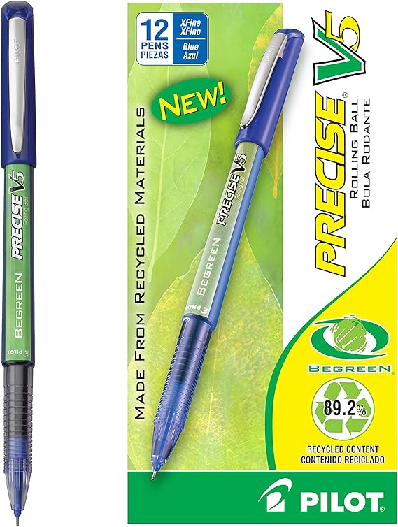 Pilot BeGreen Precise V5 Rolling Ball Pens, Extra Fine Point, Blue Ink