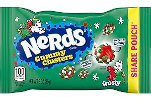 Nerds Frosty Gummy Clusters Share Pouch, Christmas Candy, Red and Green Gummy Candies, 3 oz